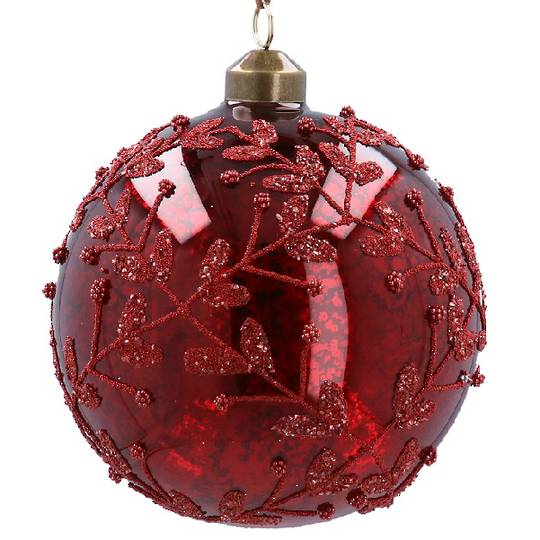 INDENT - Pack 8, Glass Ball XLarge Antique Red, Bead Sprays 12cm